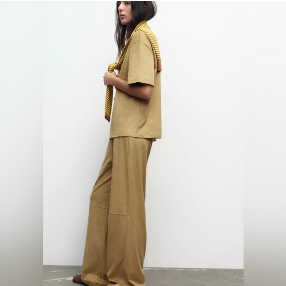 Zara Faux Suede Wide-Leg Pants Size Medium